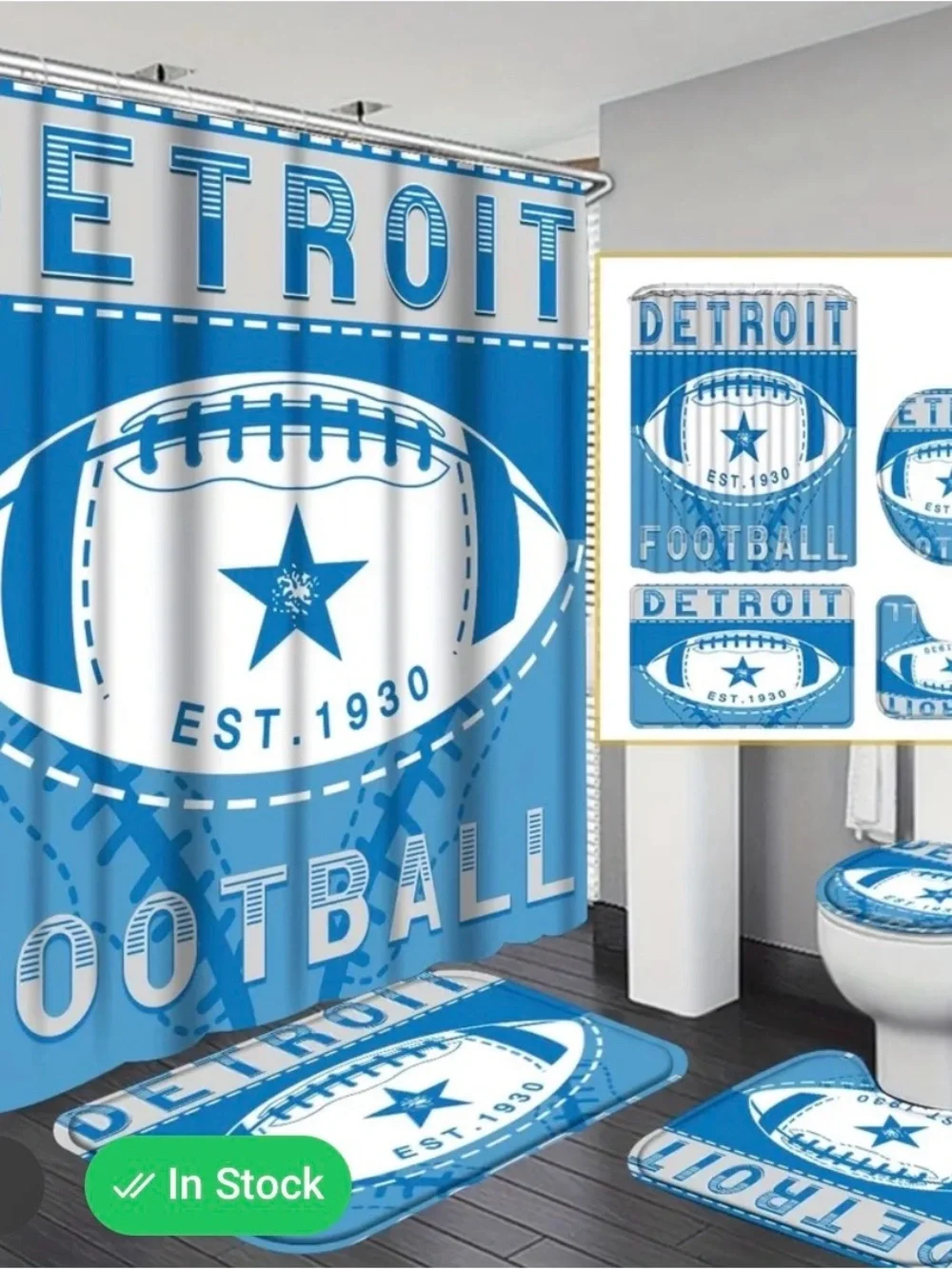 Detroit Football 4 - Piece Blue Bathroom Set